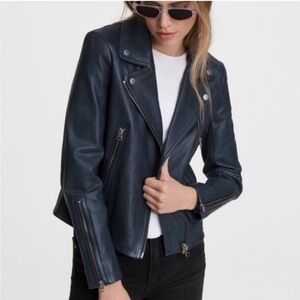 RAG & BONE Denim Blue Mack Leather Moto Jacket